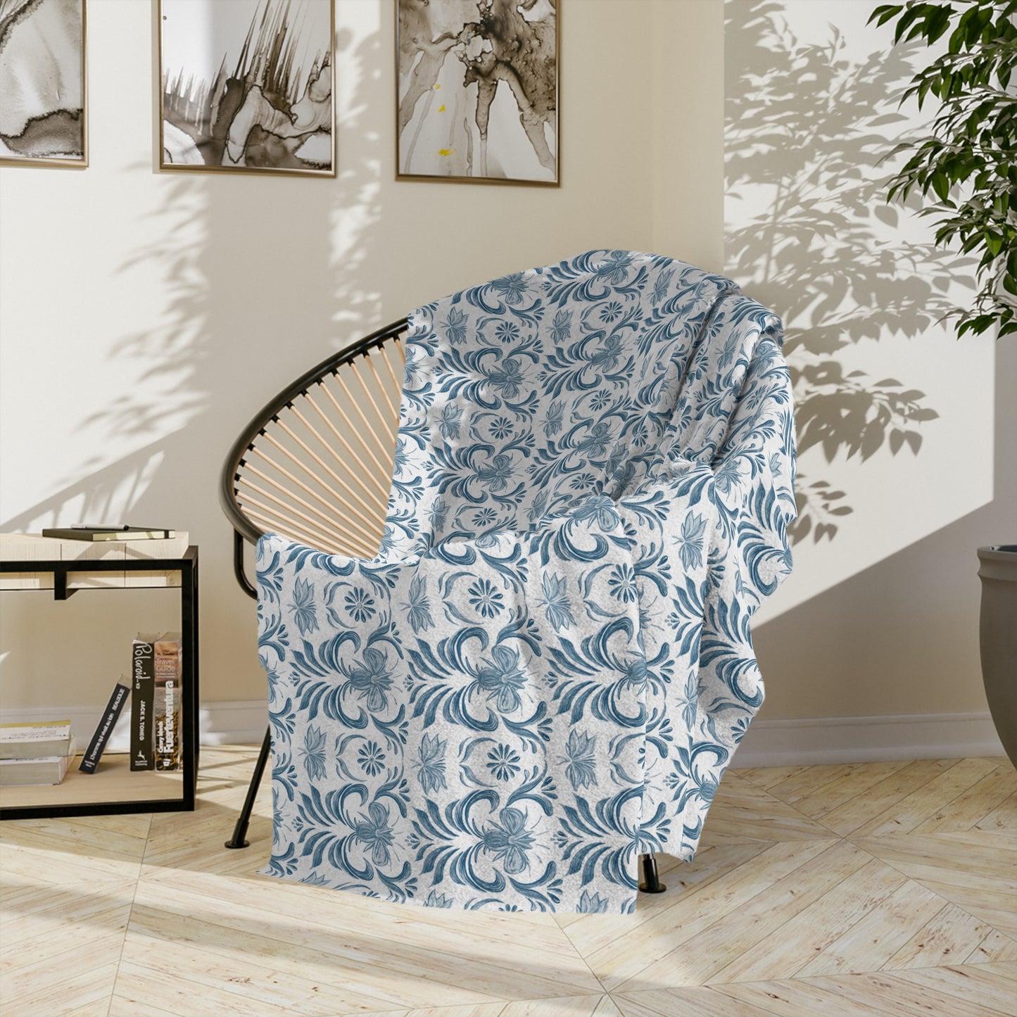 Blue Victorian Velveteen Microfiber Blanket