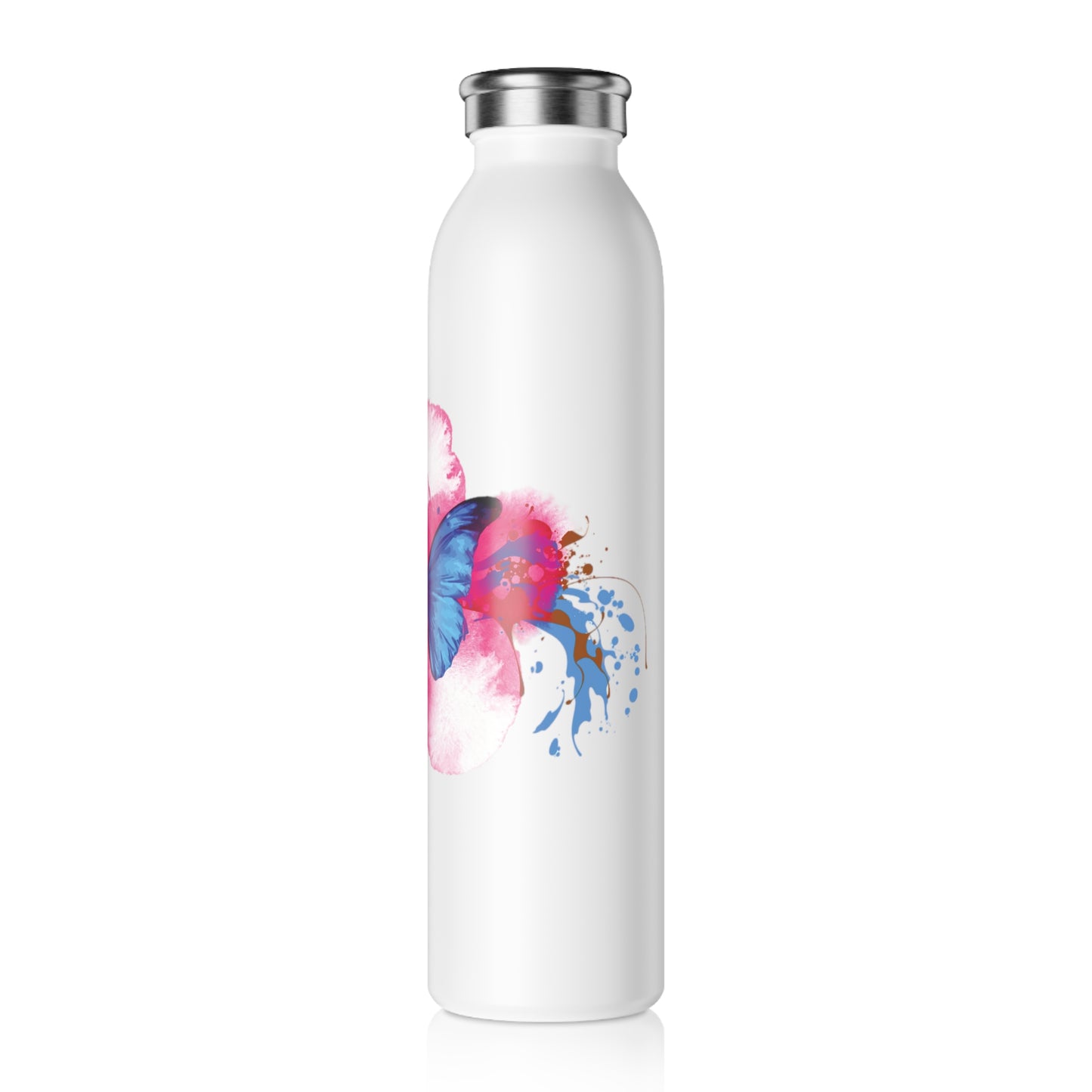 Water Color Butterfly Slim Water Bottle