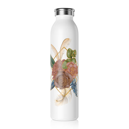 Flowers and feathers Slim Water Bottle