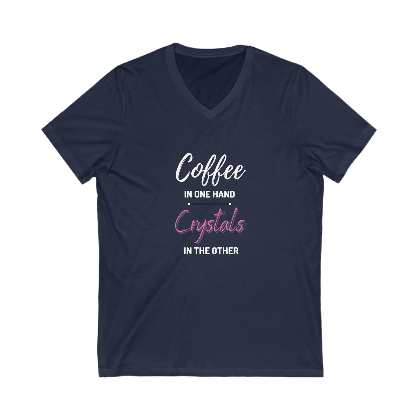 Crystals & Coffee Unisex Jersey Short Sleeve V-Neck Tee