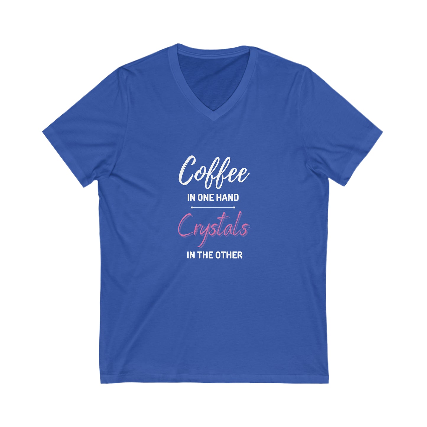 Crystals & Coffee Unisex Jersey Short Sleeve V-Neck Tee