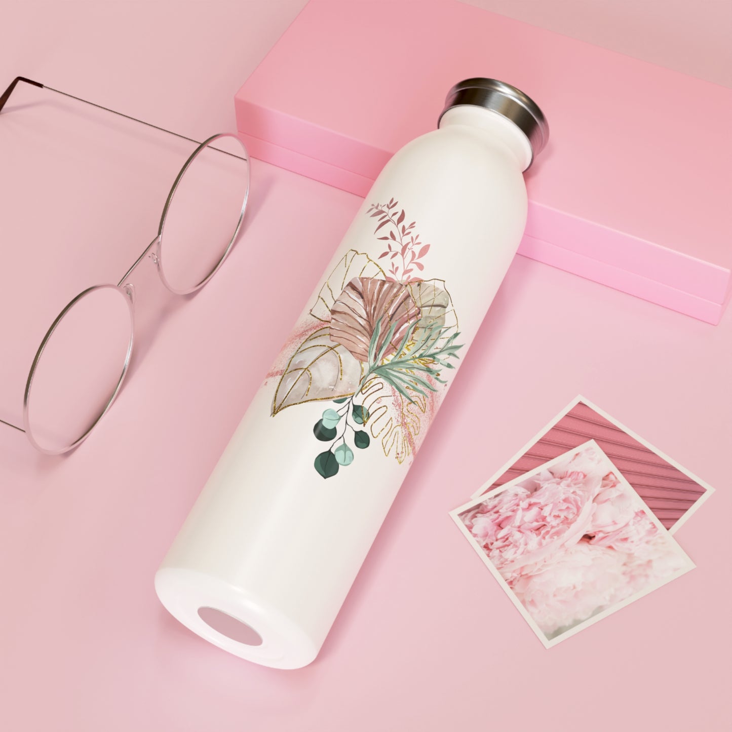 Rose Gold Flowers - Slim Water Bottle