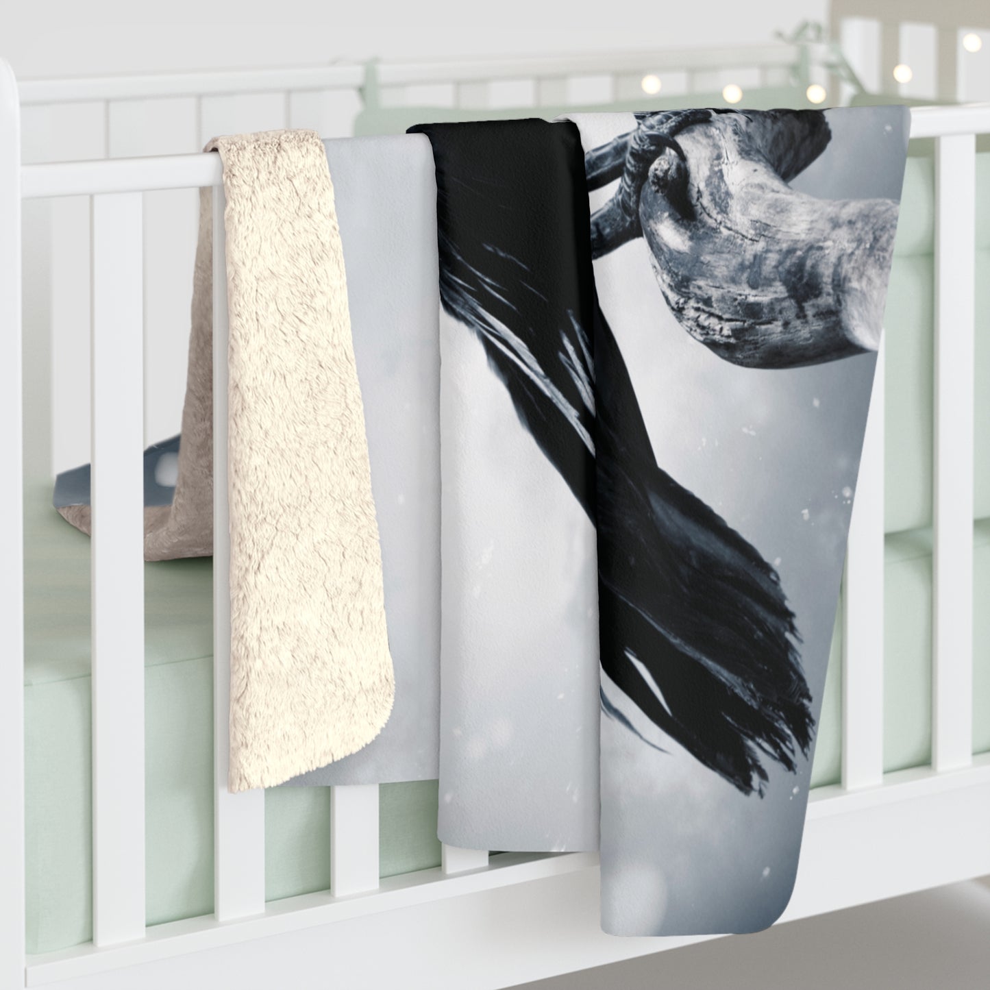 Black Bird Sherpa Fleece Blanket