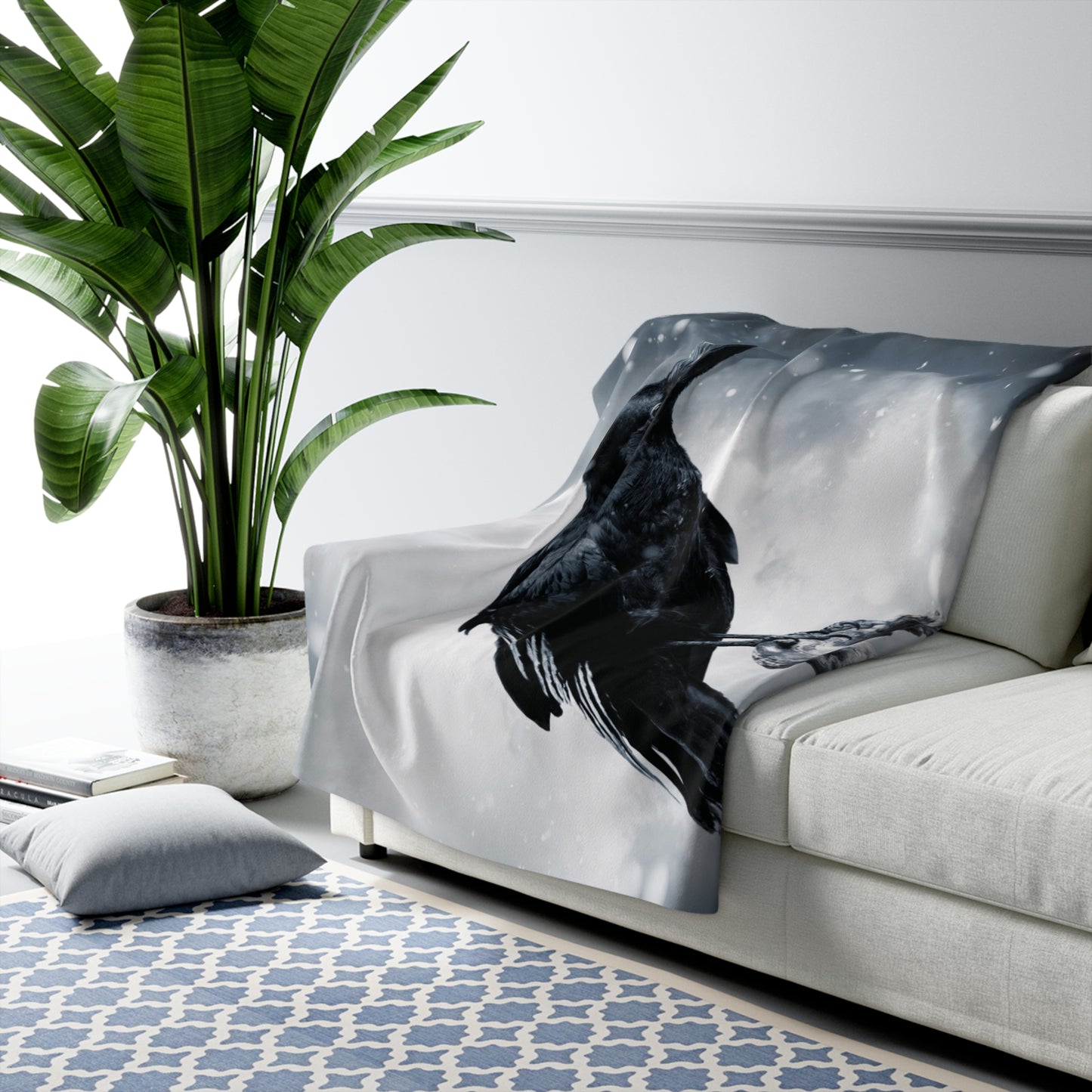 Black Bird Sherpa Fleece Blanket