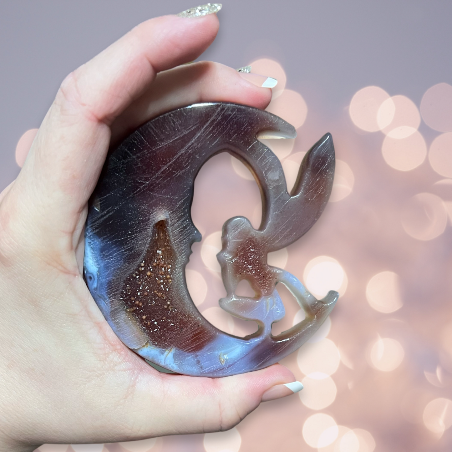 Agate carved moon & fairy