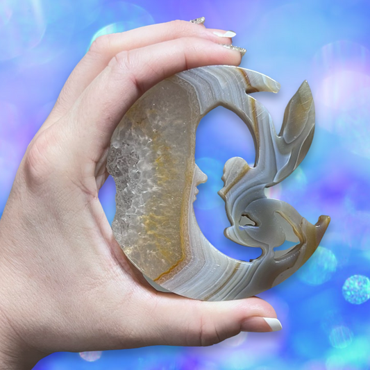 Agate carved moon & fairy