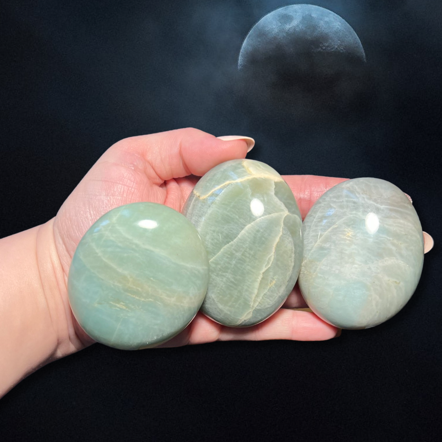 Gray Green Moonstone Large Palm