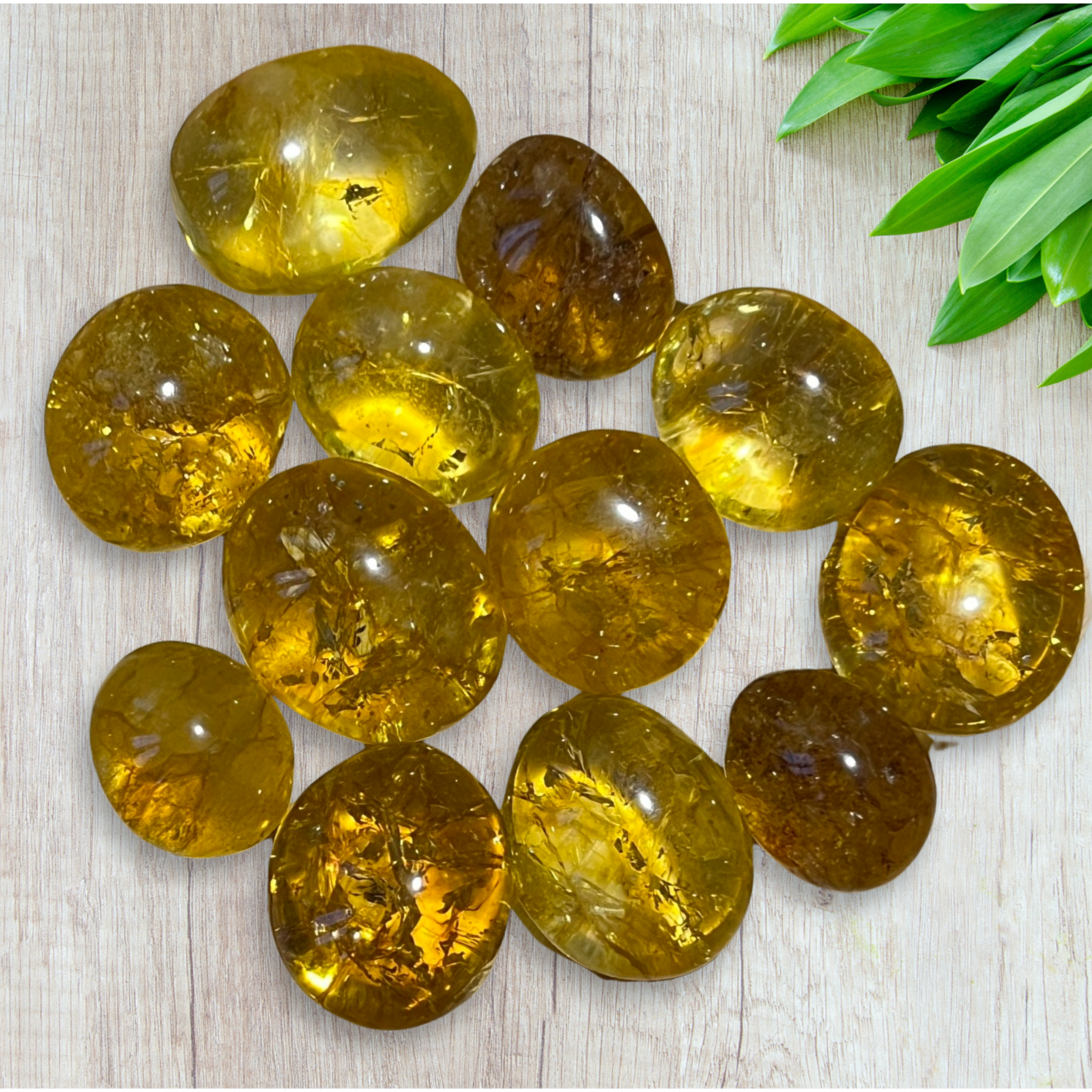 Bright yellow crackle quartz tumbles – The White Doe Shop