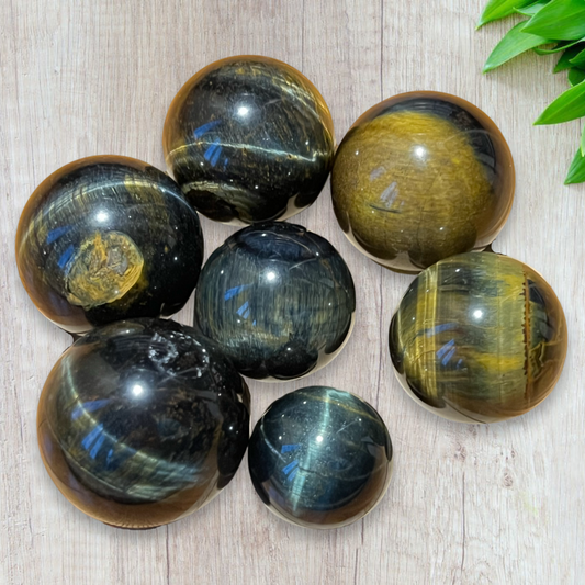 Yellow, blue tigers eye mini spheres