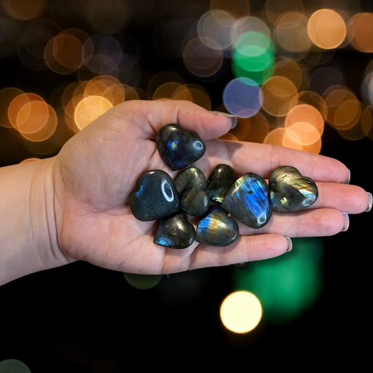 Blue flash labradorite hearts