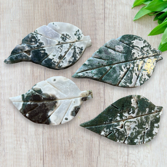 Moss Agate Leaf carving